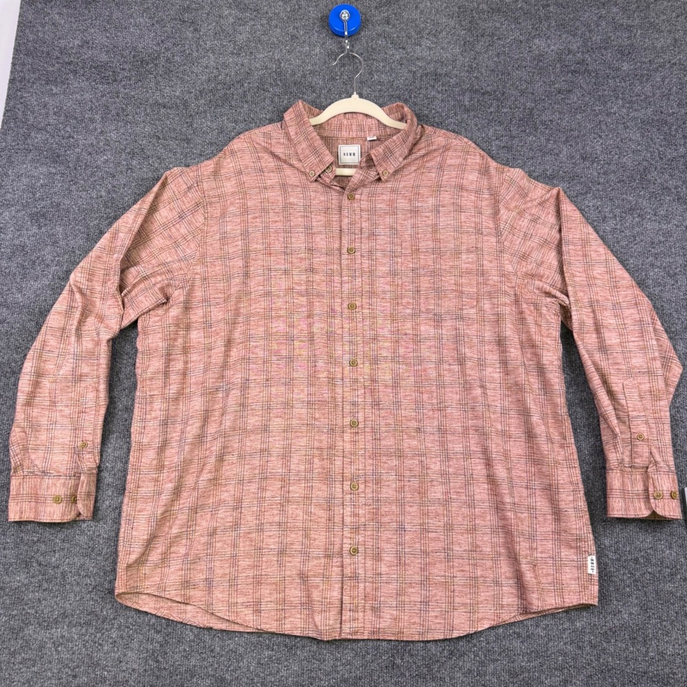 ROWM Mens 2XB Salmon Pink Plaid Textured Button Shirt Long Sleeve Cotton Blend